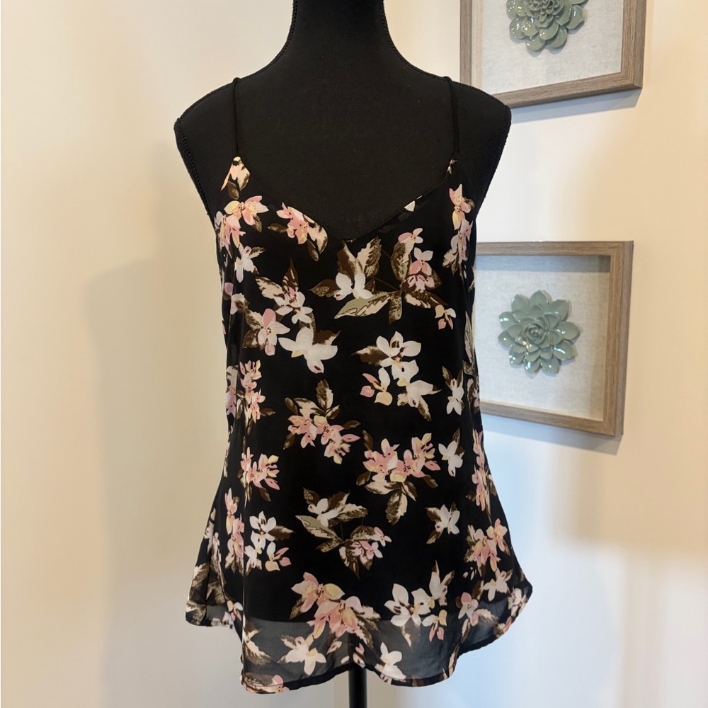 Revamped Black & Pink Floral Racerback Camisole EUC